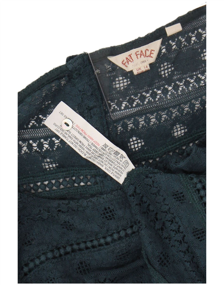 Koronkowa bluzka damska FAT FACE z rękawem 3/4 UK 14, duża, zielona, bawełniana w kwiaty