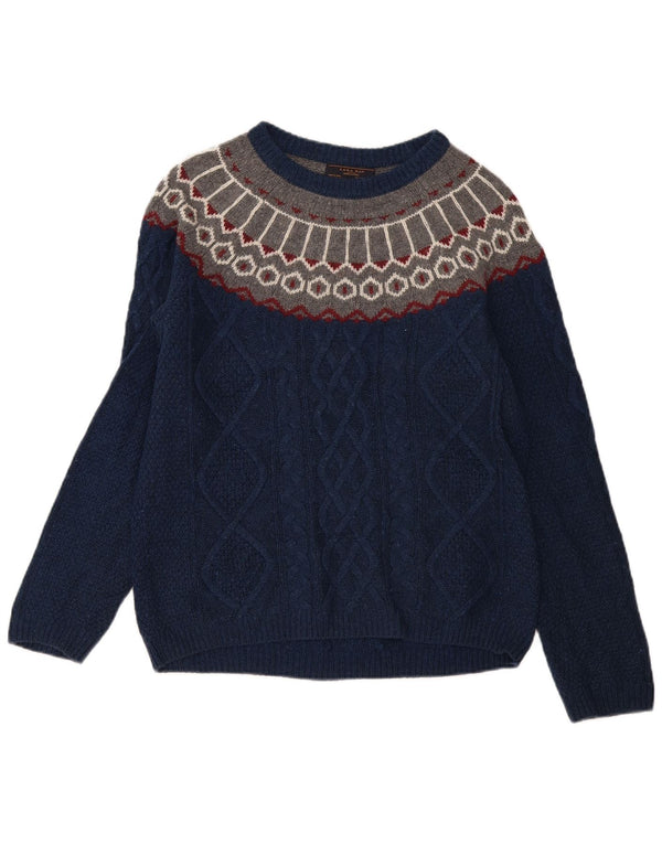 Męski sweter z dekoltem w łódkę Zara, średni granatowy Fair Isle