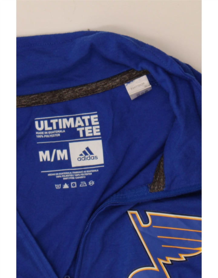 ADIDAS Mens Zip Neck Graphic Top Long Sleeve Medium Blue Polyester Vintage Adidas and Second-Hand Adidas from Messina Hembry 