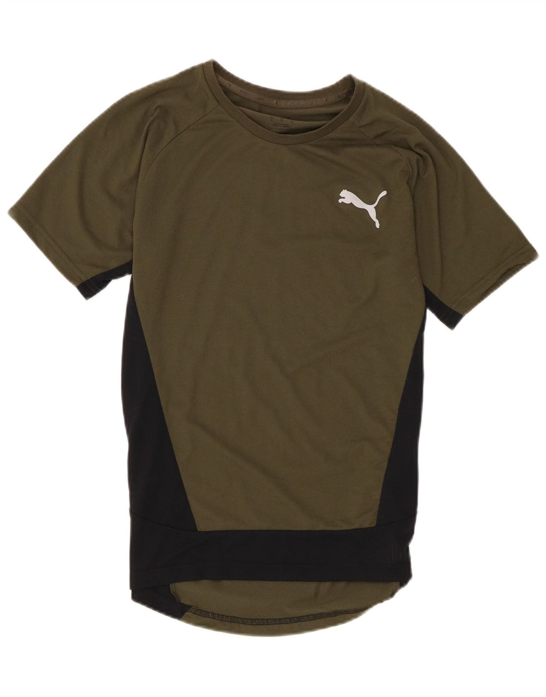 Męski T-shirt Puma Top, mały, khaki, poliester z blokami kolorów