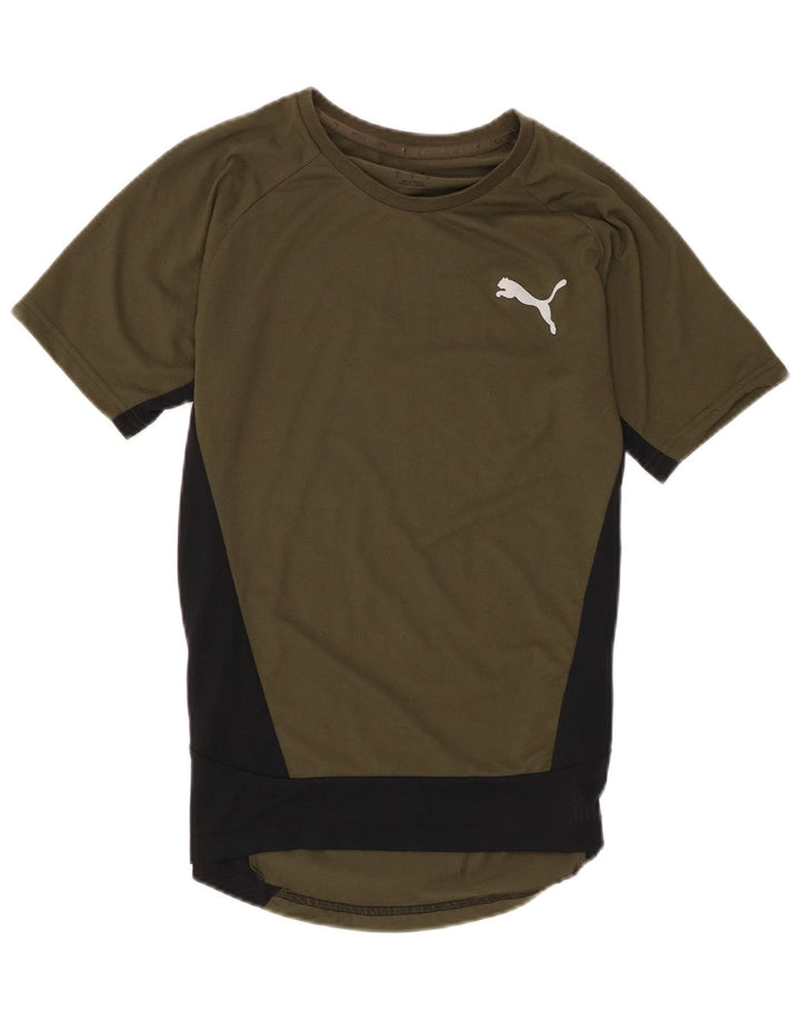 Męski T-shirt Puma Top, mały, khaki, poliester z blokami kolorów