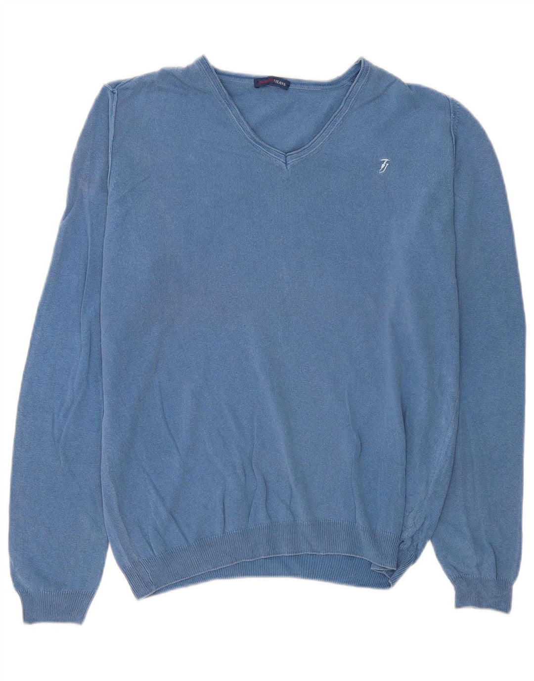 Męski sweter Trussardi Jeans z dekoltem w kształcie litery V, średnioniebieski, bawełniany