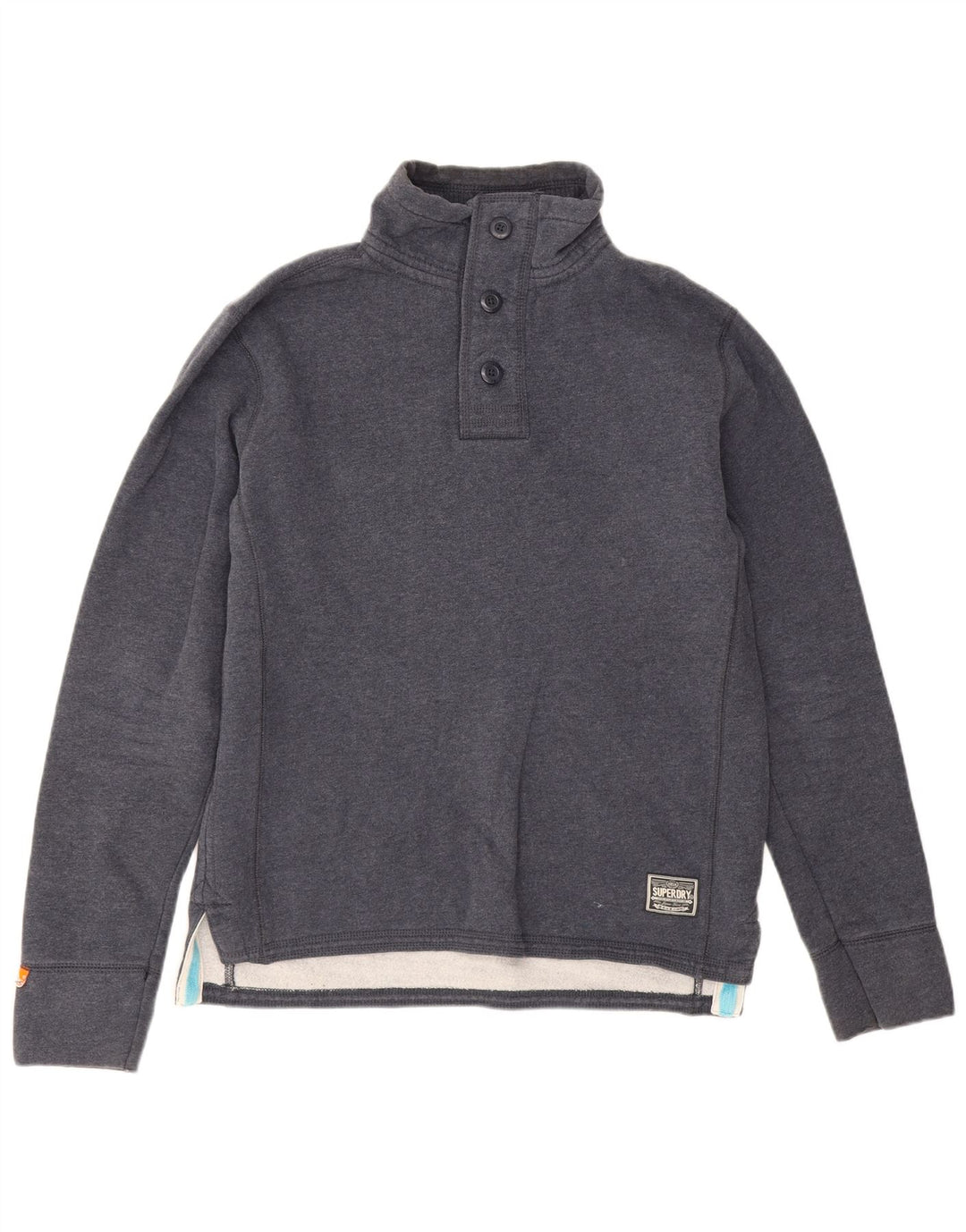 Męski sweter Superdry z zapinanym dekoltem, duży, granatowy, bawełniany