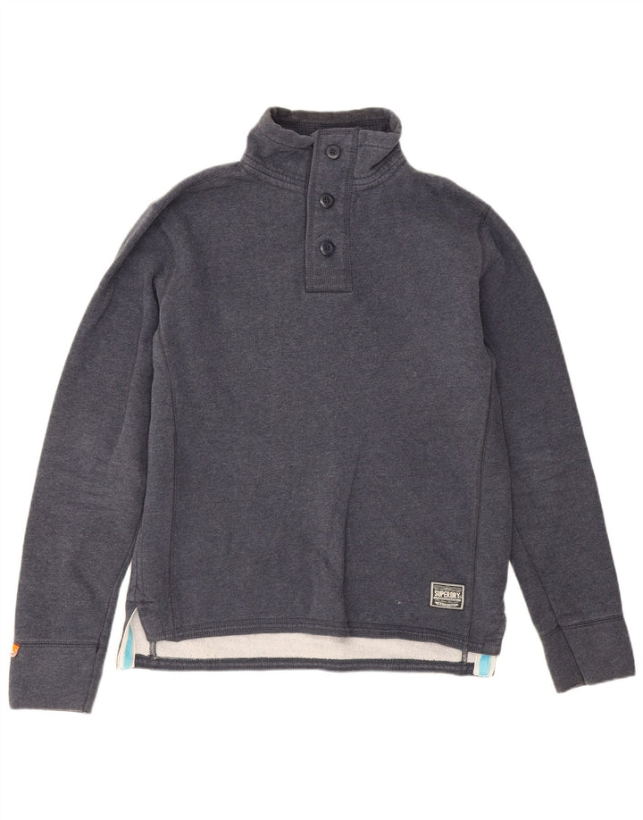 Męski sweter Superdry z zapinanym dekoltem, duży, granatowy, bawełniany