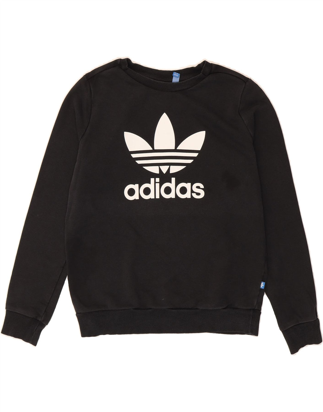 ADIDAS Womens Graphic Sweatshirt Jumper UK 14 Medium Black Cotton Vintage Adidas and Second-Hand Adidas from Messina Hembry 
