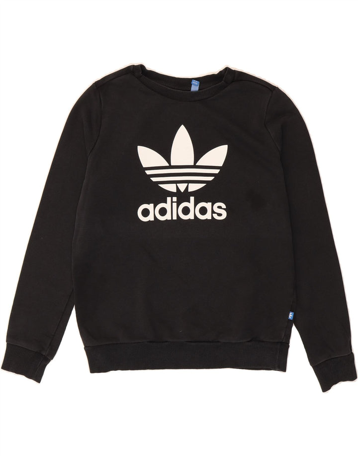 ADIDAS Womens Graphic Sweatshirt Jumper UK 14 Medium Black Cotton Vintage Adidas and Second-Hand Adidas from Messina Hembry 