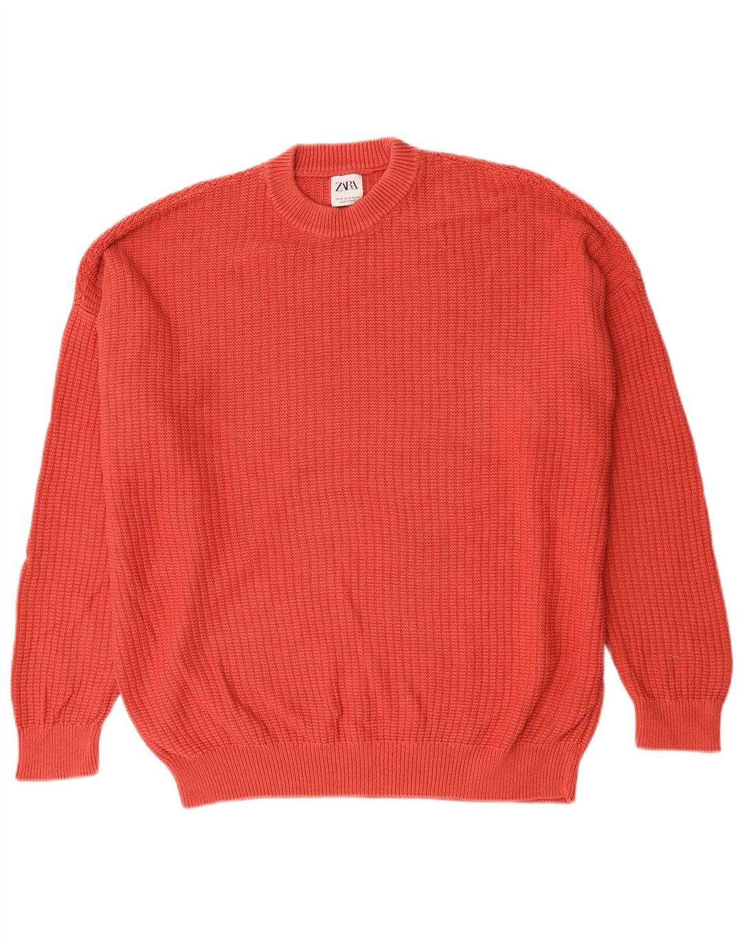 Męski sweter Zara z okrągłym dekoltem, średnio czerwony, bawełniany
