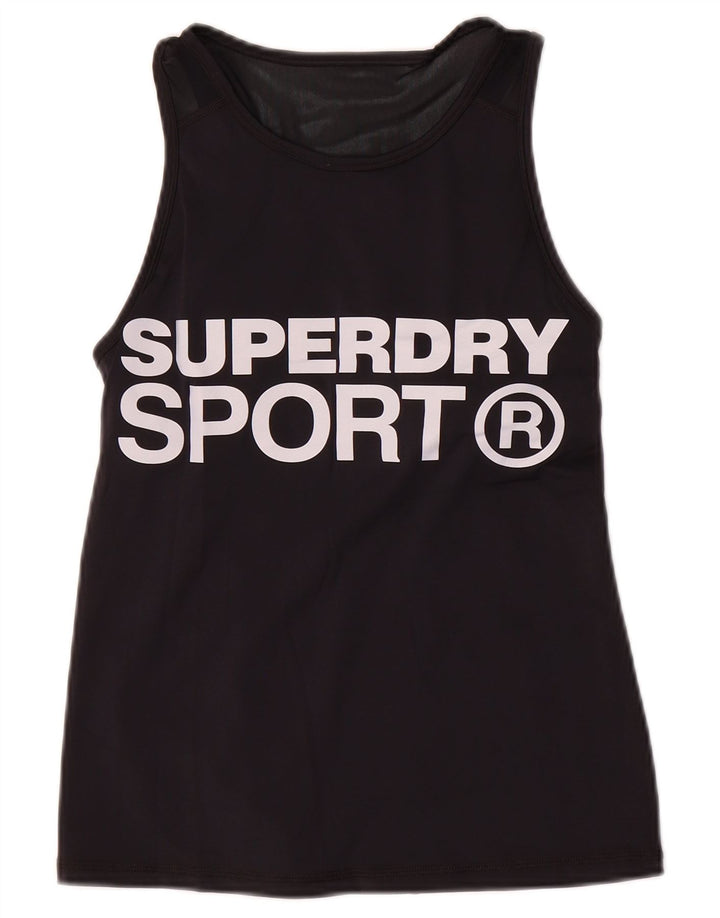 Damska kamizelka z grafiką Superdry Top UK 10, mała, czarna nylonowa