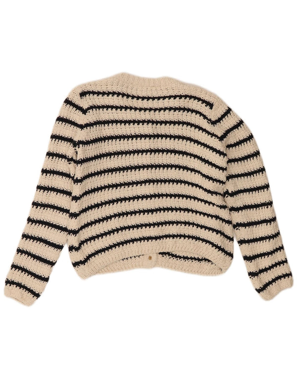 Sweter damski Zara Crop Cardigan UK 14 Średni, złamanej bieli, bawełniany w paski