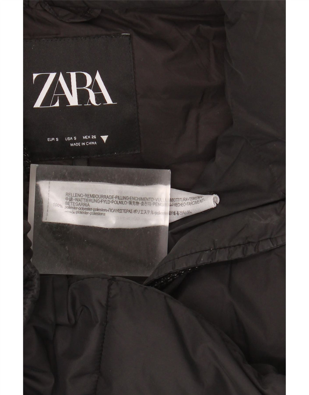 Damska kamizelka z kapturem, oversize, wyściełana Zara UK 10, mała, czarna, poliester