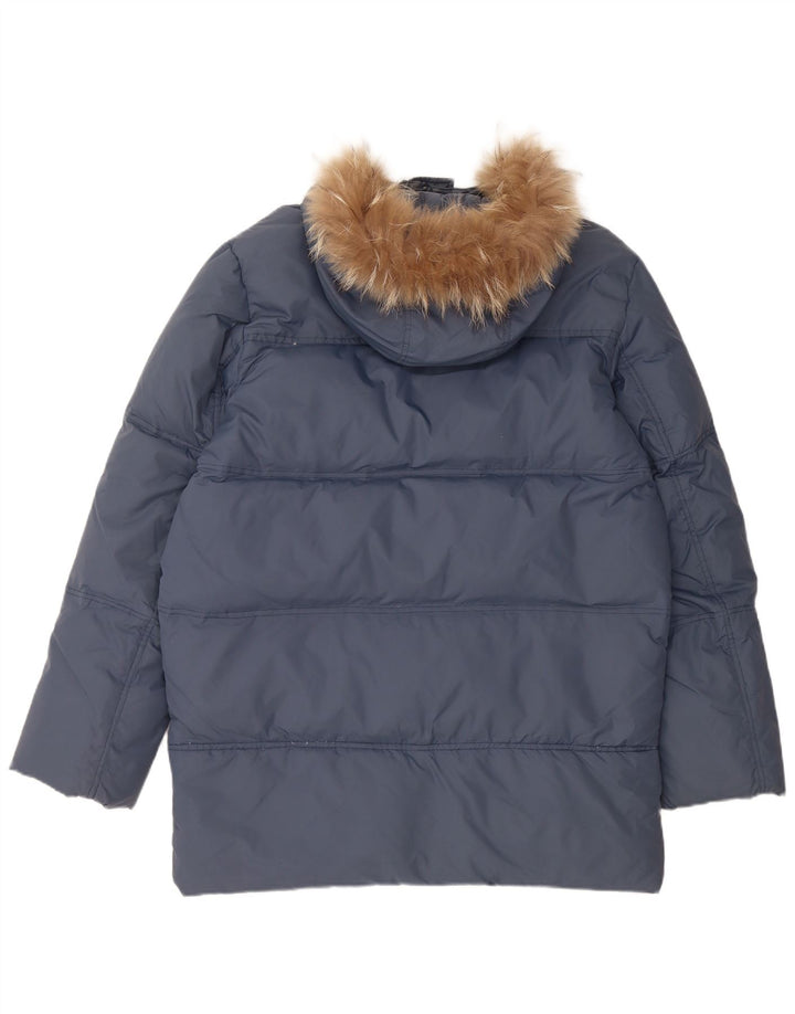 VINTAGE Męski, luźny, ocieplany płaszcz z kapturem UK 36, mały, niebieski nylon