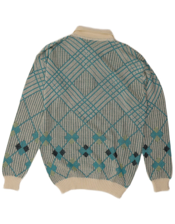 Męski sweter z golfem w stylu vintage, średnioniebieski, geometryczny
