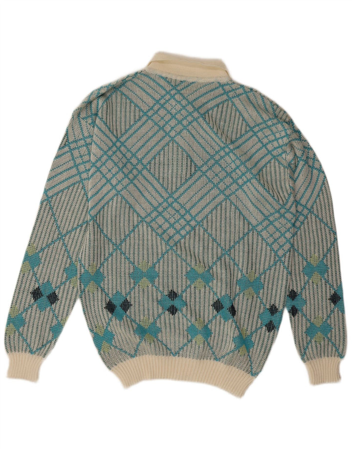 Męski sweter z golfem w stylu vintage, średnioniebieski, geometryczny