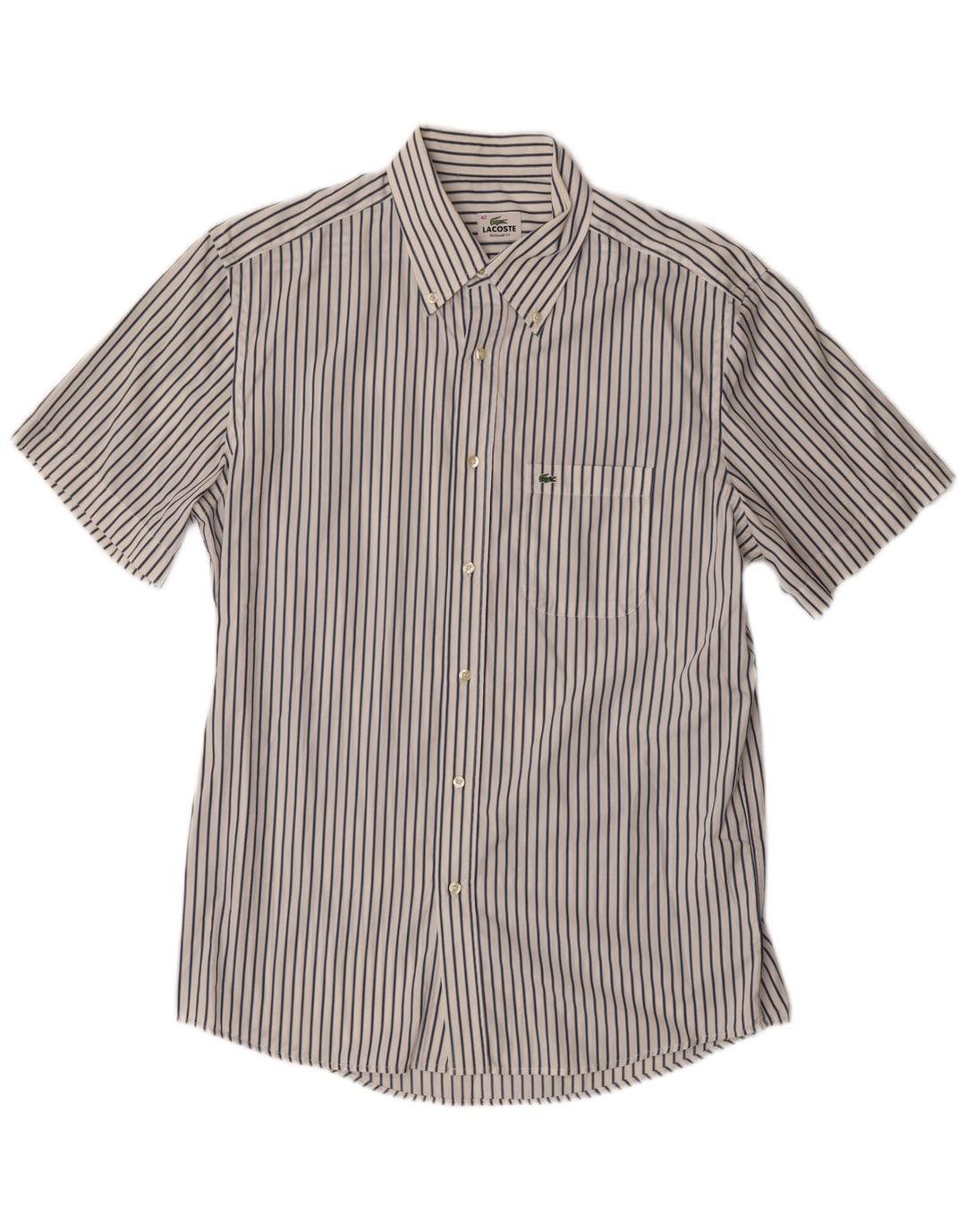 Męska koszula z krótkim rękawem Lacoste o regularnym kroju, rozmiar 42, duże białe prążki
