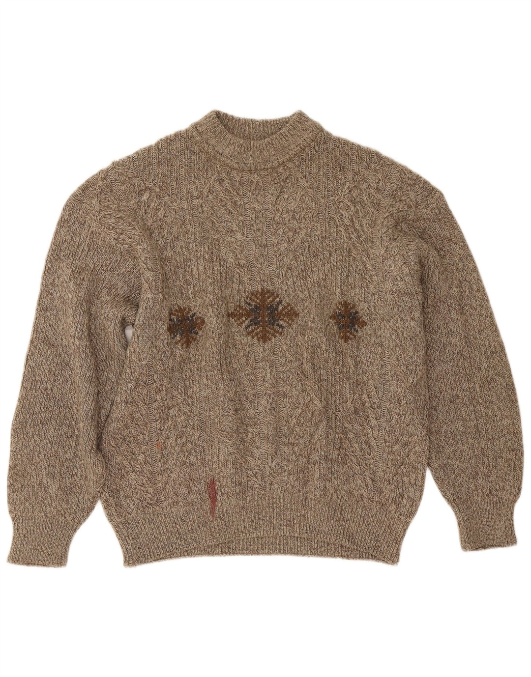 Cacharel Męski sweter z okrągłym dekoltem, duży beżowy Fair Isle