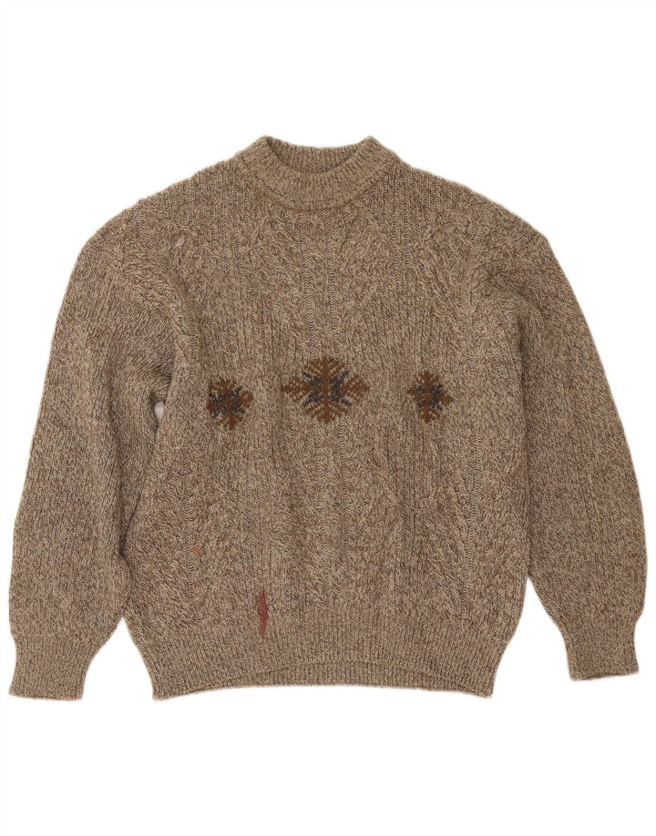 Cacharel Męski sweter z okrągłym dekoltem, duży beżowy Fair Isle