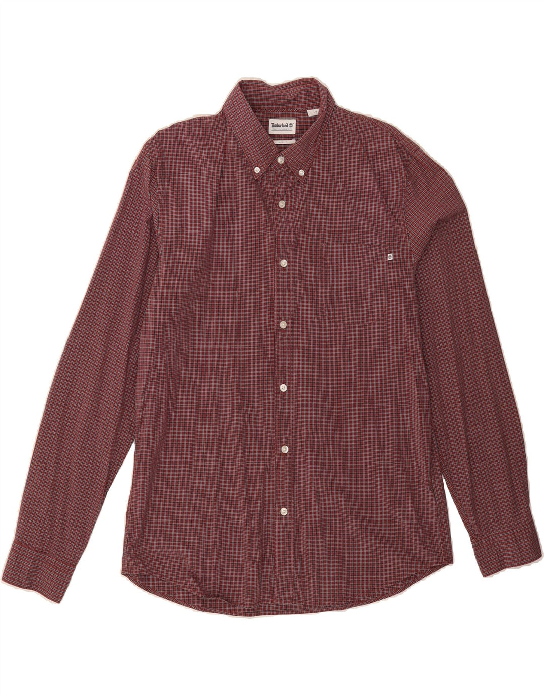 TIMBERLAND Mens Slim Fit Shirt Large Maroon Check Cotton Vintage Timberland and Second-Hand Timberland from Messina Hembry 