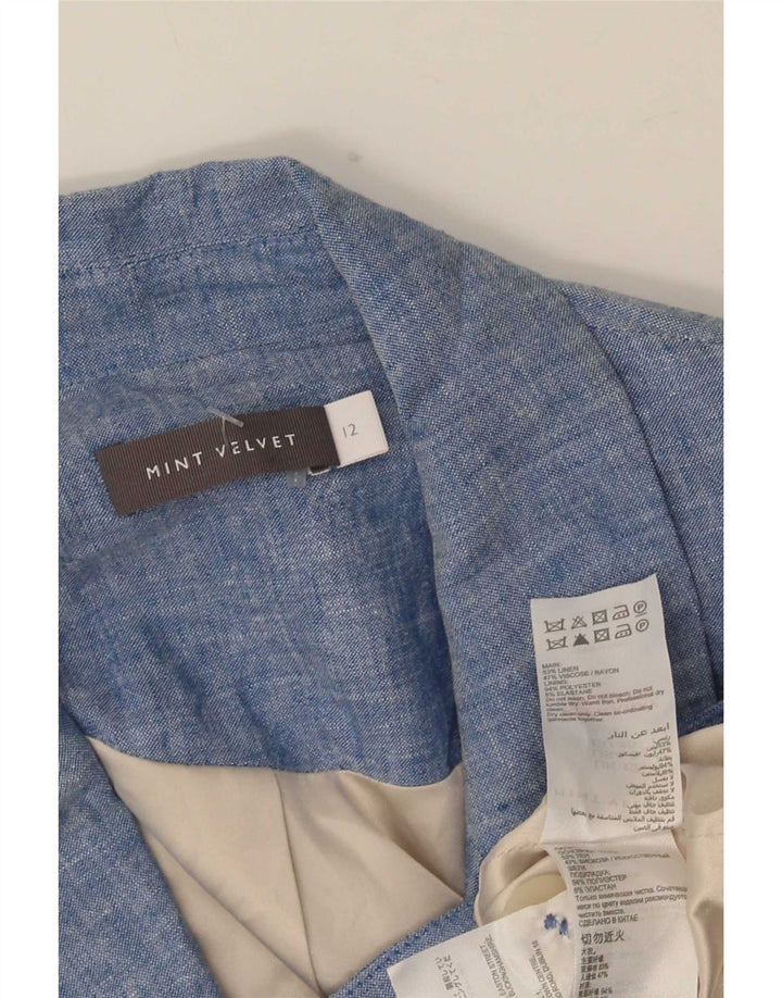 MINT VELVET Damska marynarka zapinana na 1 guzik UK 12 Medium Blue Linen