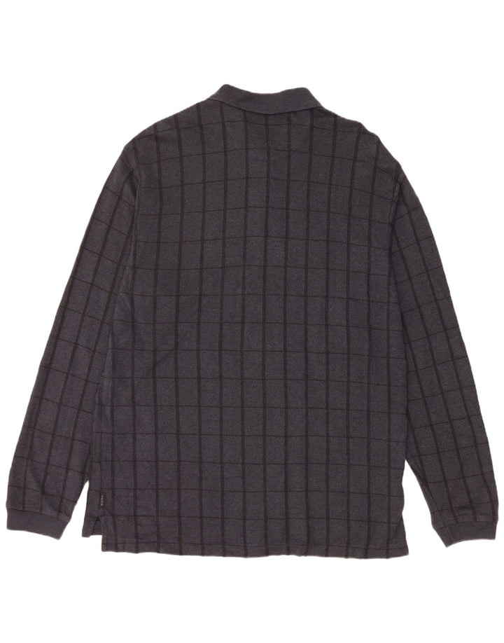 Męska koszulka polo z długim rękawem IZOD, duża, szara, bawełniana krata