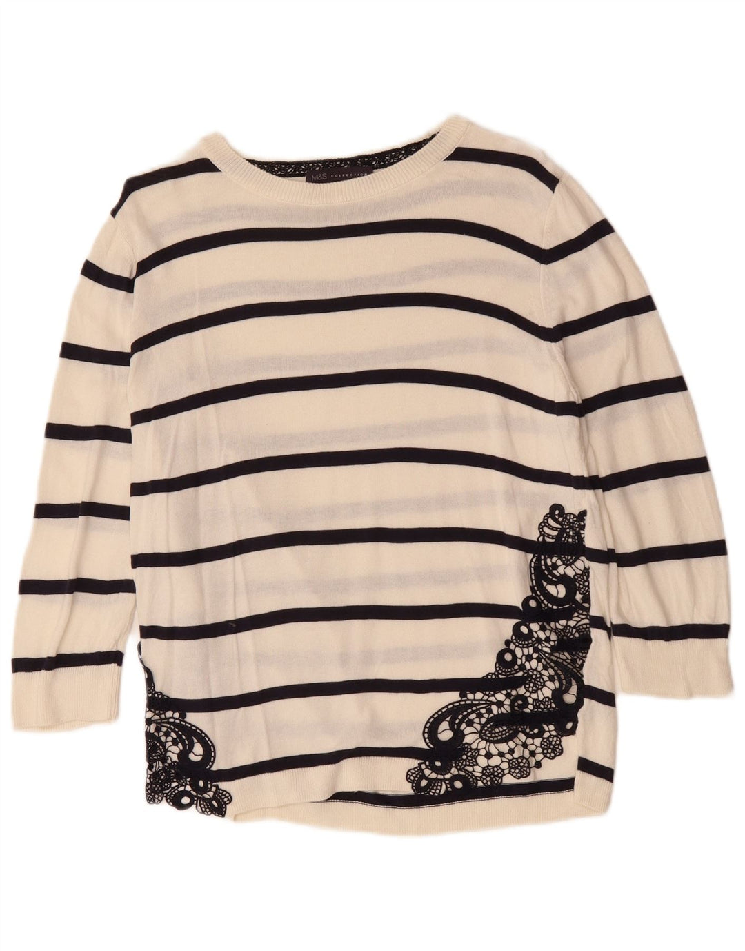 MARKS & SPENCER Damski sweter z dekoltem w łódkę UK 12 Średni biały