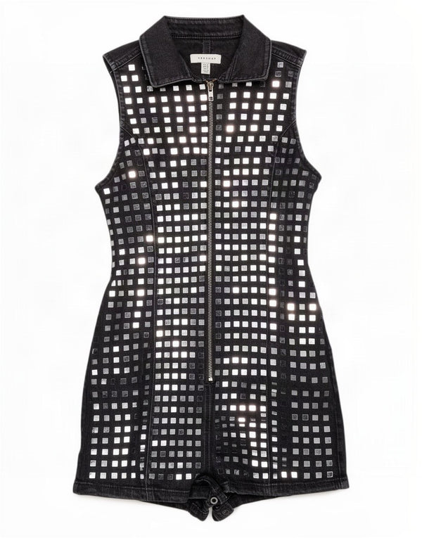 Damski kombinezon dżinsowy bez rękawów Topshop UK 8, mały, czarny, bawełniany