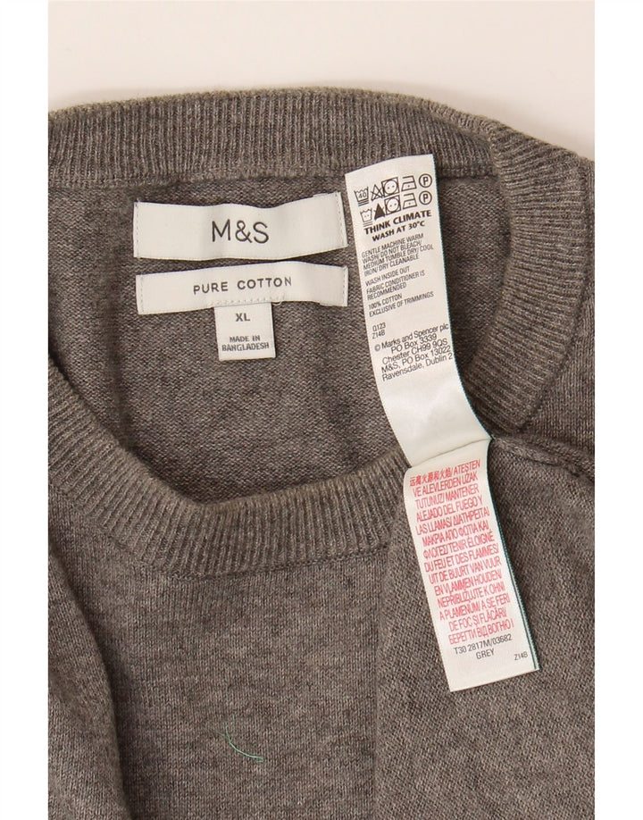 Marks & Spencer Męski sweter z okrągłym dekoltem XL, szary, bawełniany