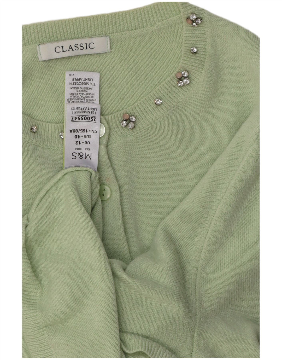 Klasyczny sweter damski MARKS & SPENCER UK 12, średni zielony akryl