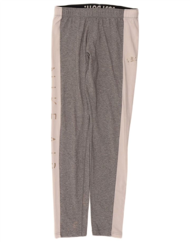 NIKE Womens Graphic Leggings UK 12 Medium  Grey Colourblock Cotton