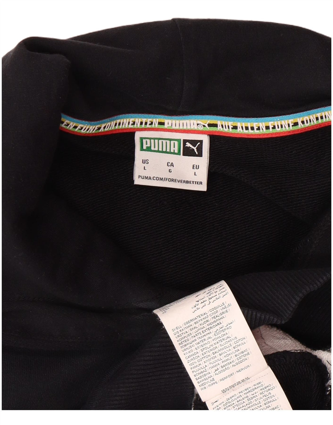 Męski sweter z kapturem i grafiką PUMA, duży, czarny, bawełniany z blokami kolorów