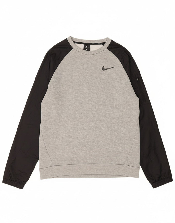 NIKE Mens Dri Fit Sweatshirt Jumper Medium Grey Colourblock Polyester