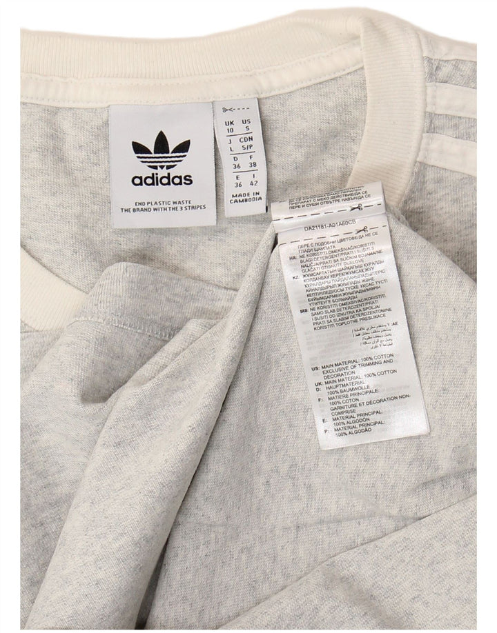 Damska koszulka graficzna Adidas Top UK 10, mała, szara bawełna