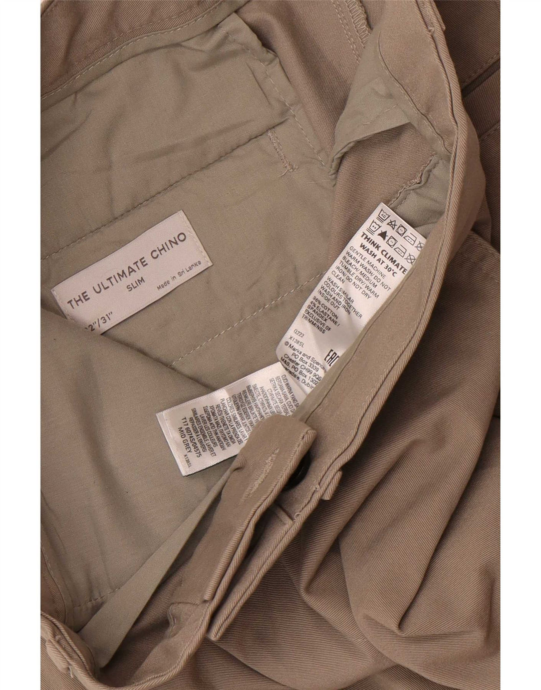 Marks & Spencer Męskie spodnie Chino W32 L31 Szare bawełniane