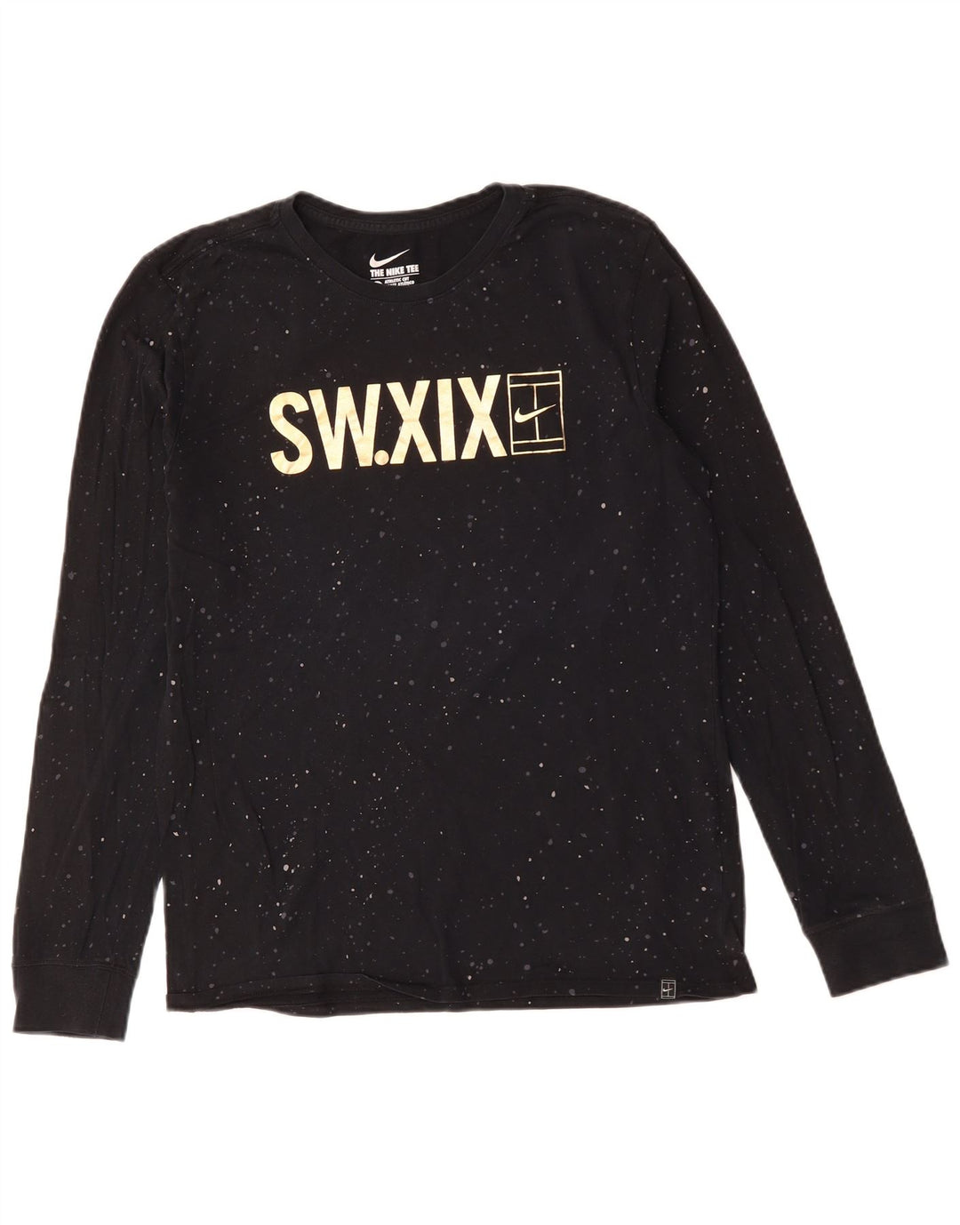 Męska koszulka Nike o sportowym kroju z grafiką, z długim rękawem, średnia, czarna, bawełniana w cętki