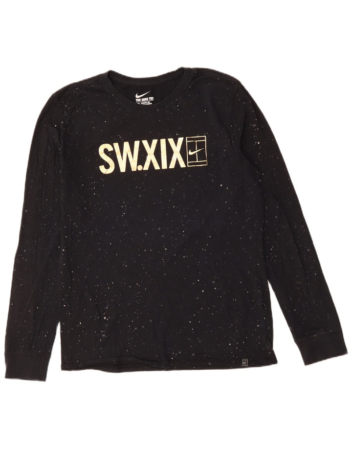 Męska koszulka Nike o sportowym kroju z grafiką, z długim rękawem, średnia, czarna, bawełniana w cętki