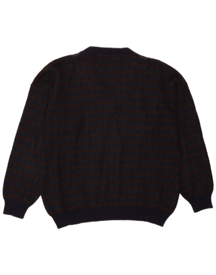 Vintage męski sweter z dekoltem w kształcie litery V, XL, fioletowa kratka