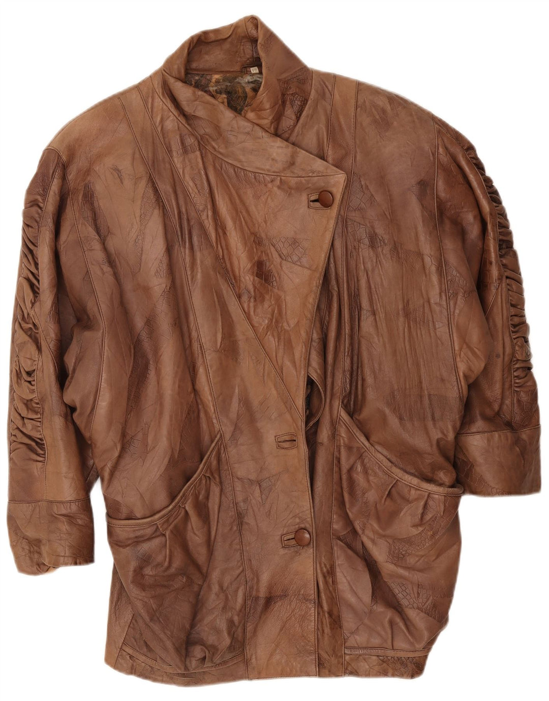 Vintage damski płaszcz skórzany oversize EU 44 XL brązowy