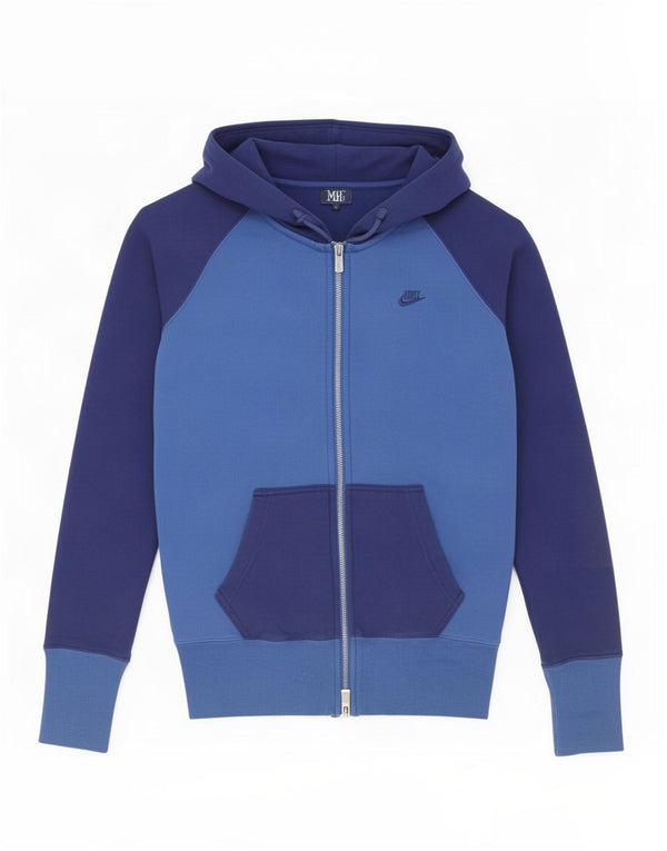 Męski sweter z kapturem i zamkiem błyskawicznym Nike UK 10, mały, niebieski, bawełniany z blokami kolorów