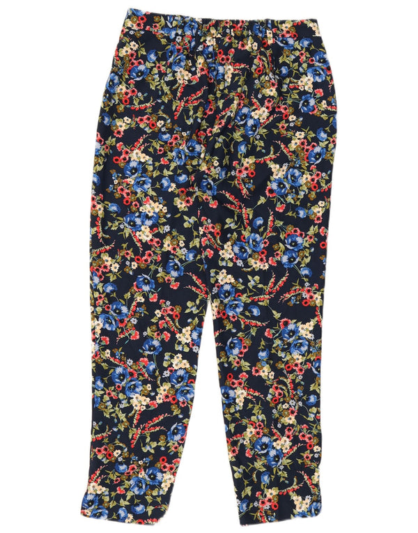 BENETTON Womens Slim Cropped Trousers UK 10 Small W32 L26 Navy Blue Floral