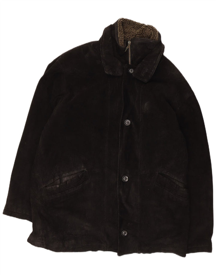 Vintage męska zamszowa kurtka UK 40, duża czarna skóra