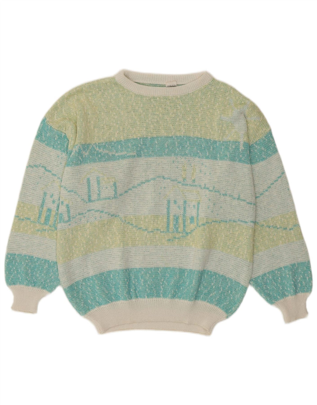 Sweter damski VINTAGE z dekoltem w łódkę UK 16, duże, wielokolorowe paski