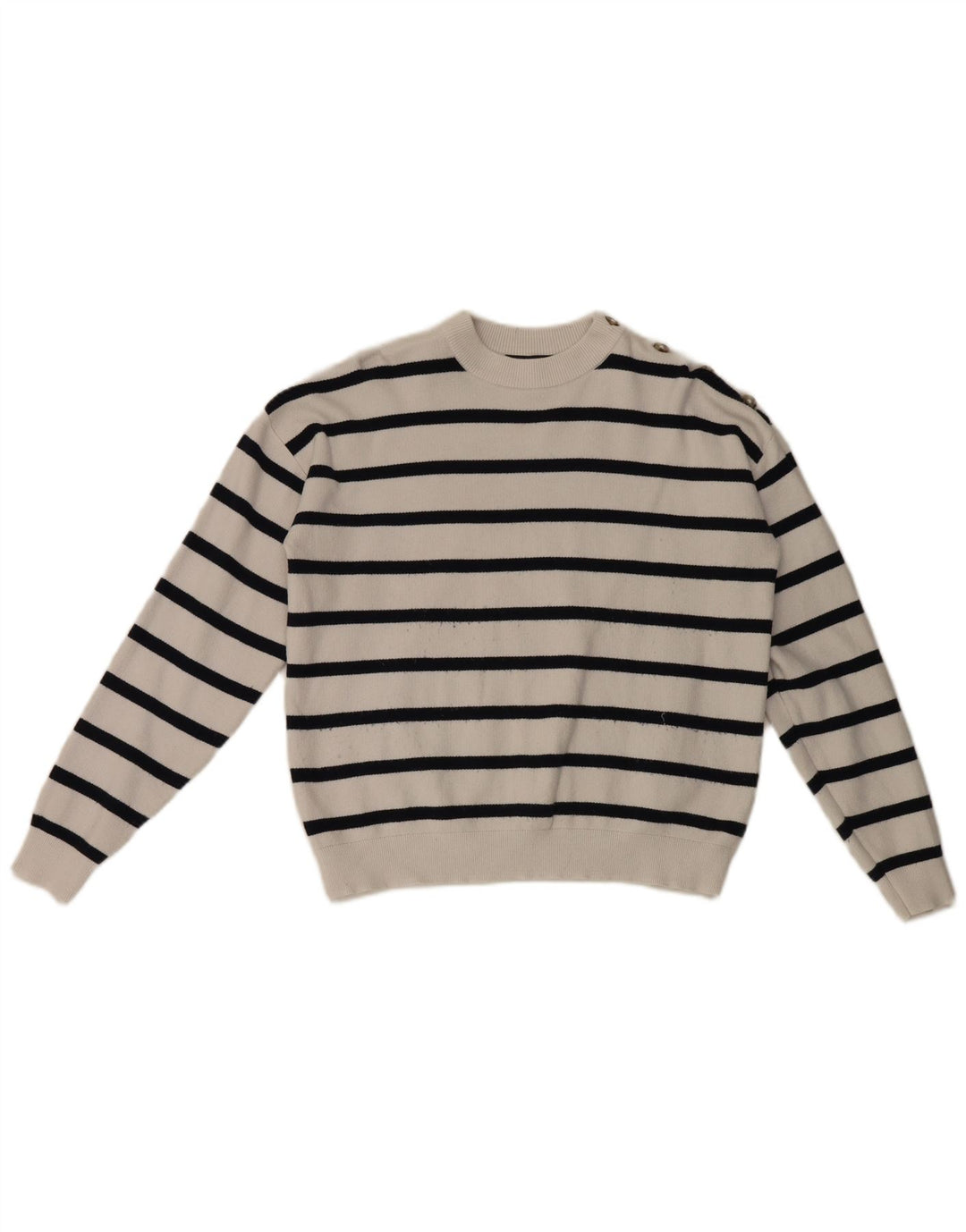 Marks & Spencer Damski sweter z okrągłym dekoltem, UK 14, średnie białe paski