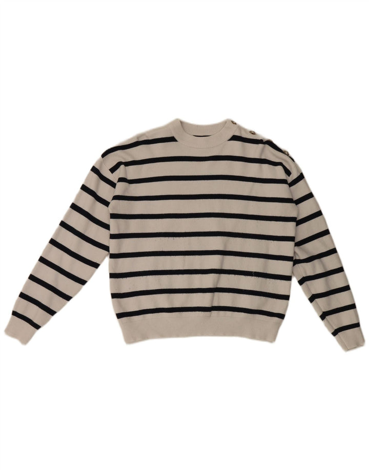 Marks & Spencer Damski sweter z okrągłym dekoltem, UK 14, średnie białe paski