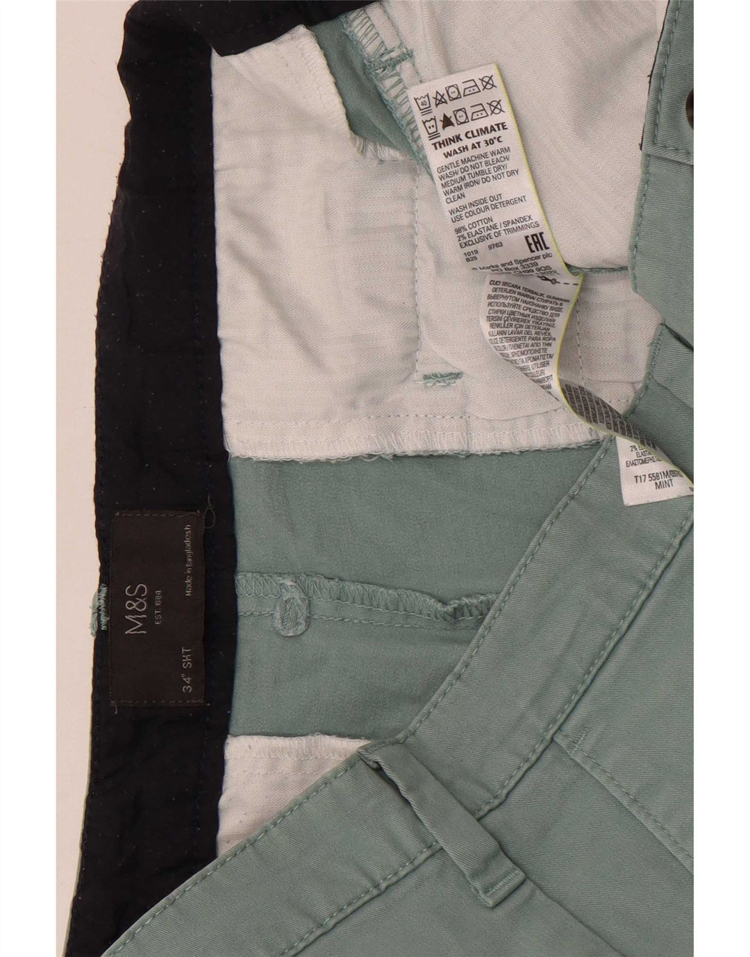 Męskie spodenki Chino Marks & Spencer W34, duże, zielone, bawełniane