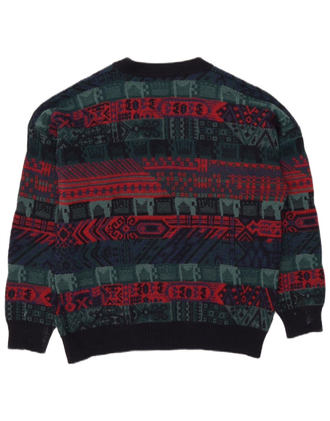 Sweter męski w stylu vintage IT 52, duży, wielobarwny, geometryczny wełniany