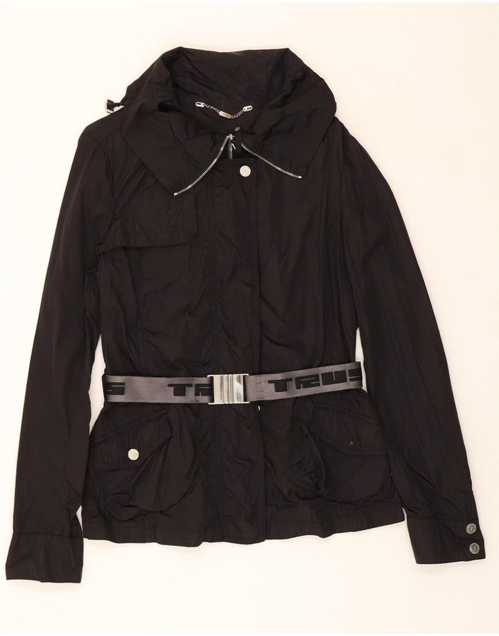 TRUSSARDI JEANS Womens Graphic Windbreaker Jacket IT 46 Large Black Vintage Trussardi Jeans and Second-Hand Trussardi Jeans from Messina Hembry 