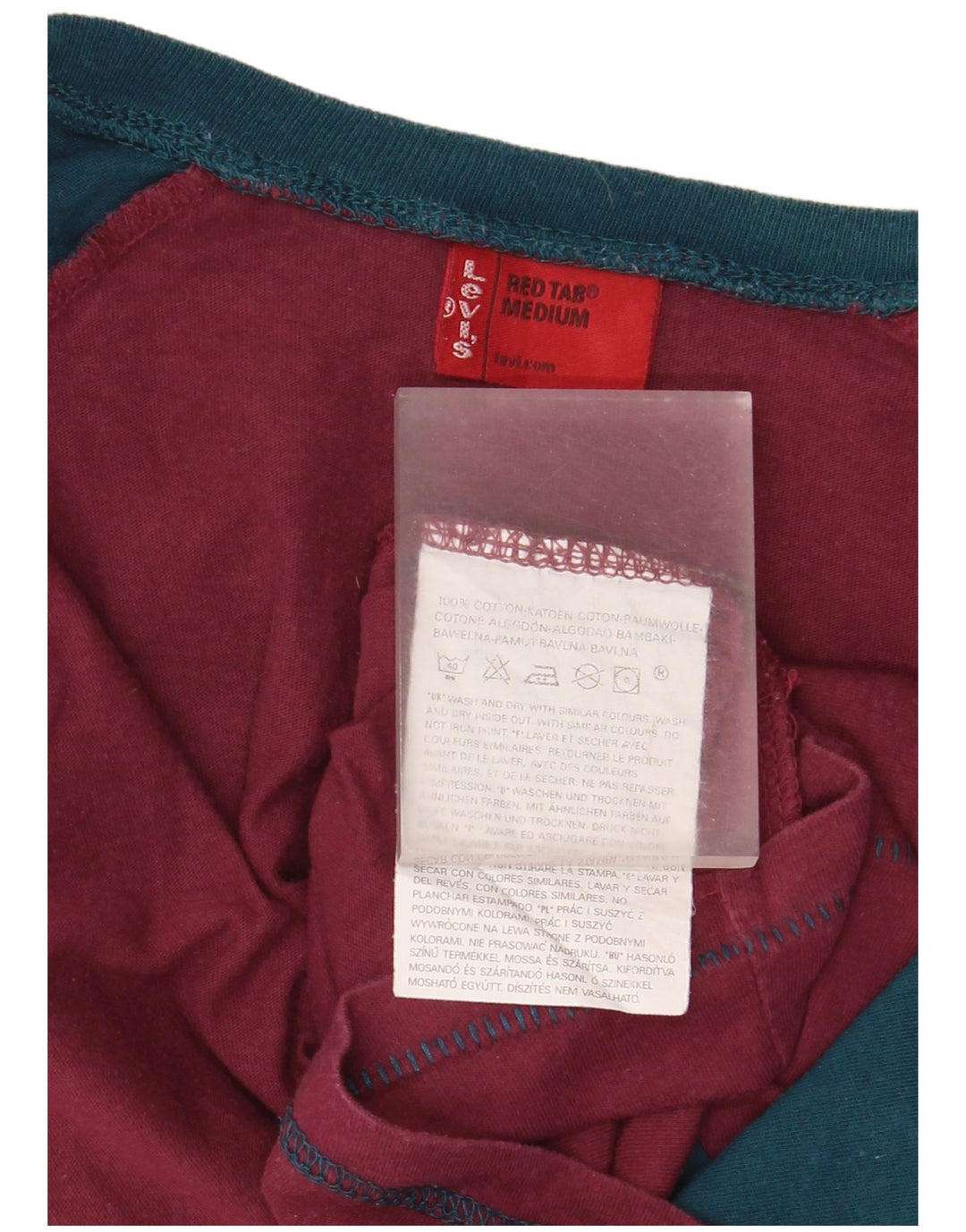 Damski graficzny top Levi's z długim rękawem, UK 14, średni burgund, blok kolorów