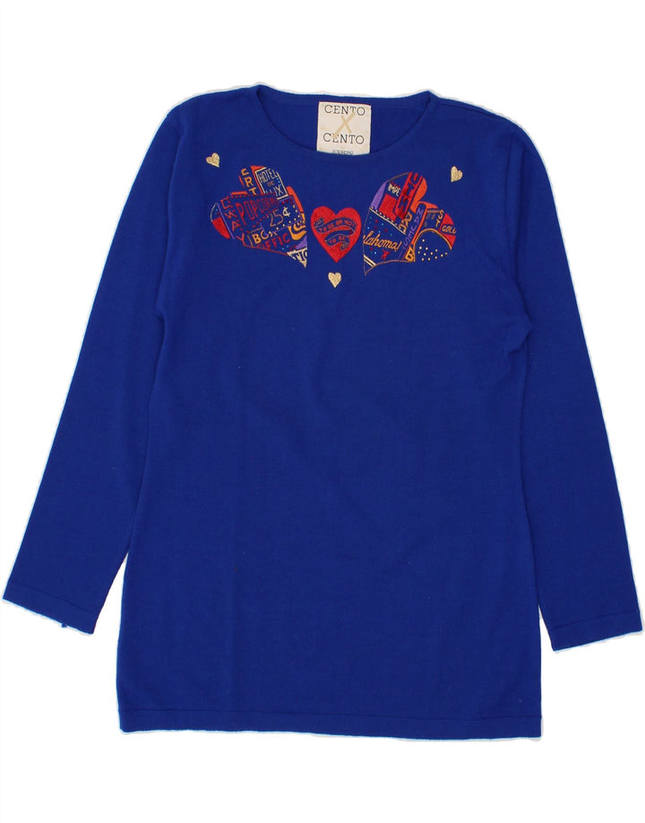 ICEBERG Womens Graphic Crew Neck Jumper Sweater UK 12 Medium Blue Vintage Iceberg and Second-Hand Iceberg from Messina Hembry 