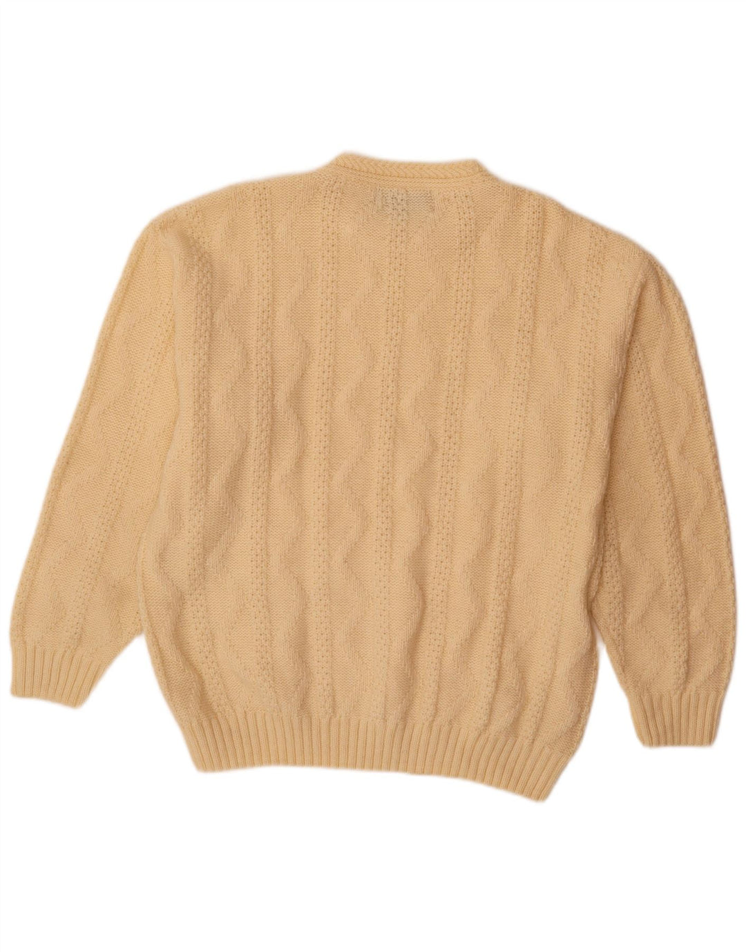 RODES Mens Crew Neck Jumper Sweater Large Beige Geometric Wool