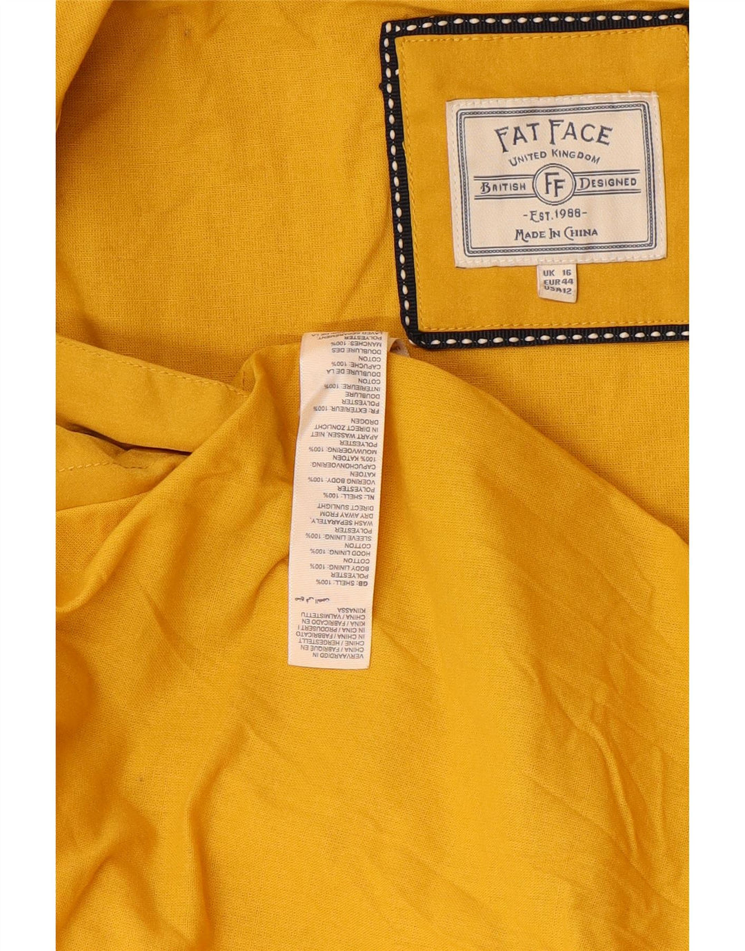 Damski, oversize'owy płaszcz przeciwdeszczowy z kapturem FAT FACE UK 16, duży, żółty poliester