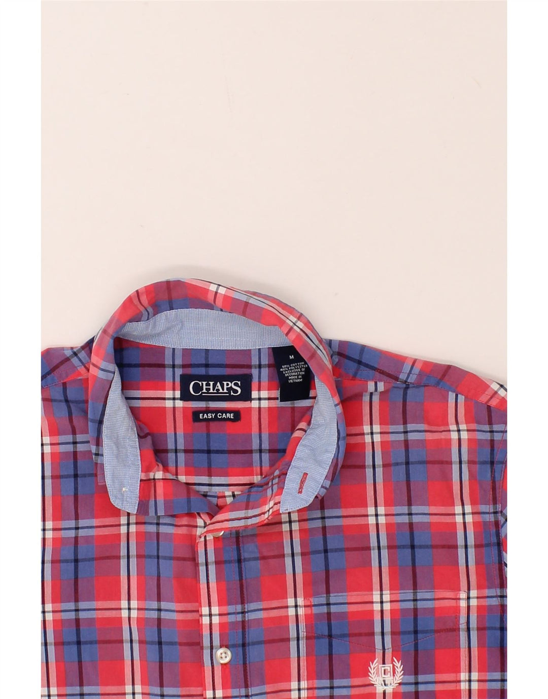 CHAPS Mens Easy Care Short Sleeve Shirt Medium Red Check Cotton Vintage Chaps and Second-Hand Chaps from Messina Hembry 